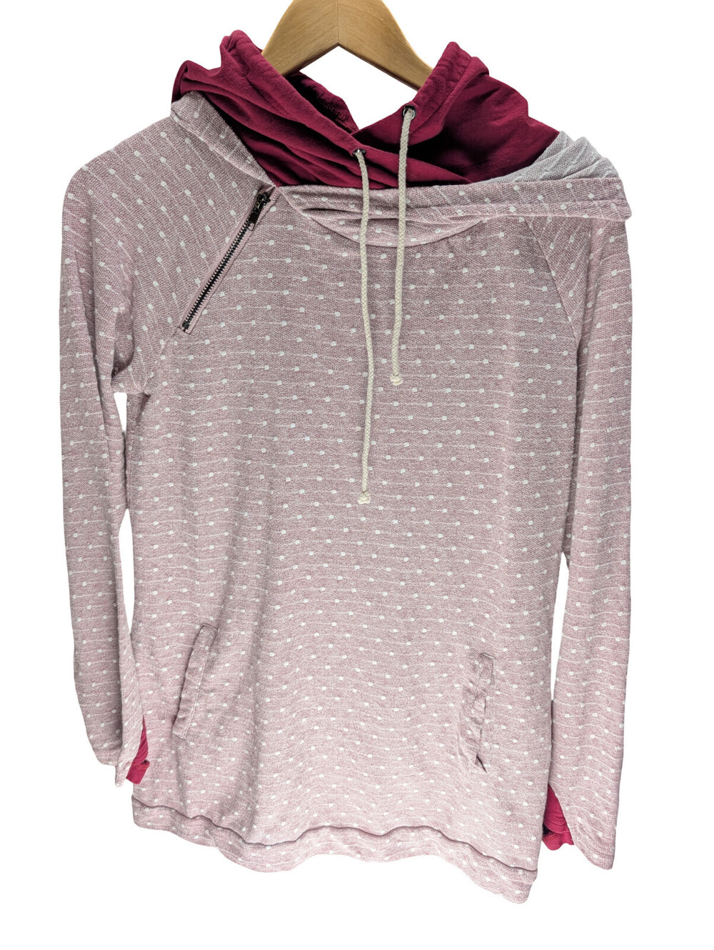 Sweet Claire Cowl Neck Hoodie Mauve Dot Print Burgundy